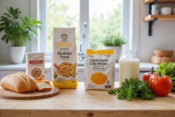 Tavolo con alimenti senza glutine e lattosio