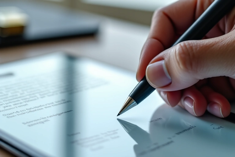 Mano che firma un contratto digitale su un tablet